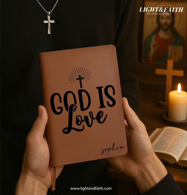 Personalized Christian Journal with God Is Love, Custom Name Prayer & Faith Notebook, Religious Gift, First Communion Gifts, Birthday. NBLAF31
